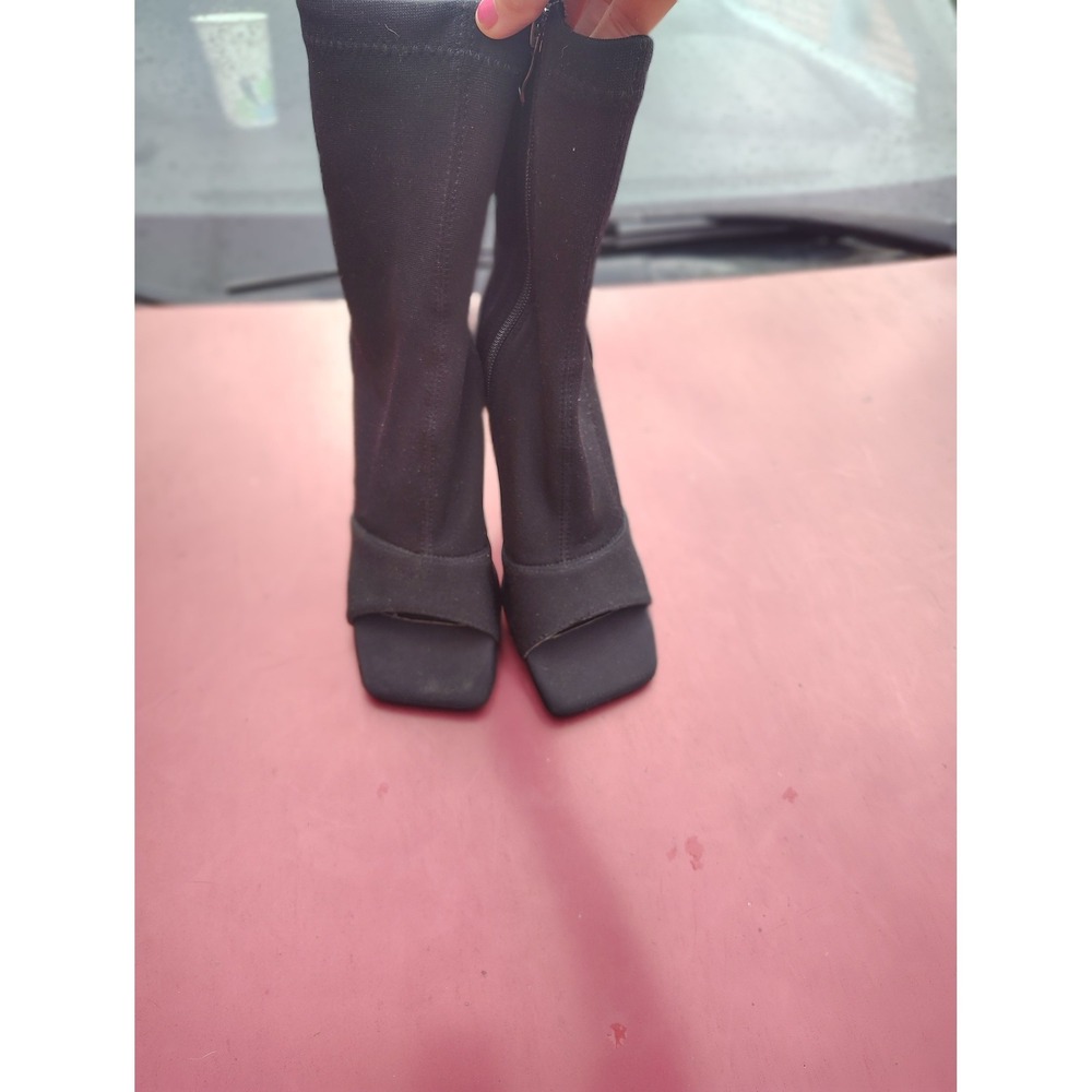 SIMMI London Womens Black Square Peep Toe Stiletto Sock Ankle Boots Size 3 UK
